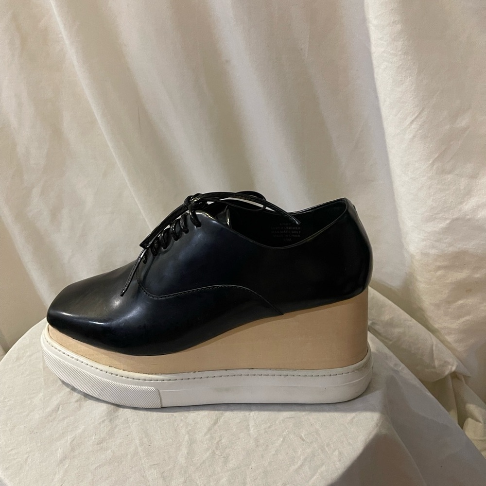 Jeffrey Campbell Black Leather Platform Oxfords with Natural & White Wedge